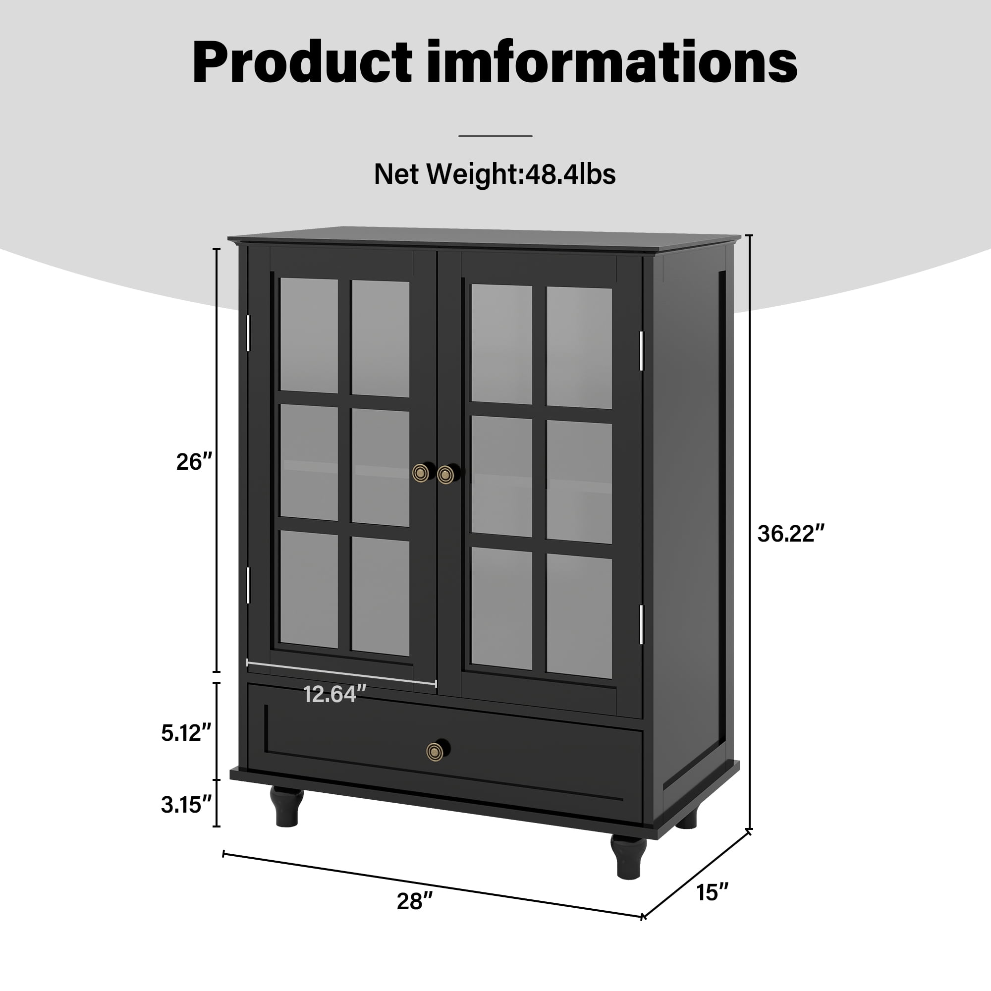 Aukfa Buffet Pantry Cabinet,2 Doors Wood Sideboard Storage Cabinet for Dining Room Hallway Entryway,Black