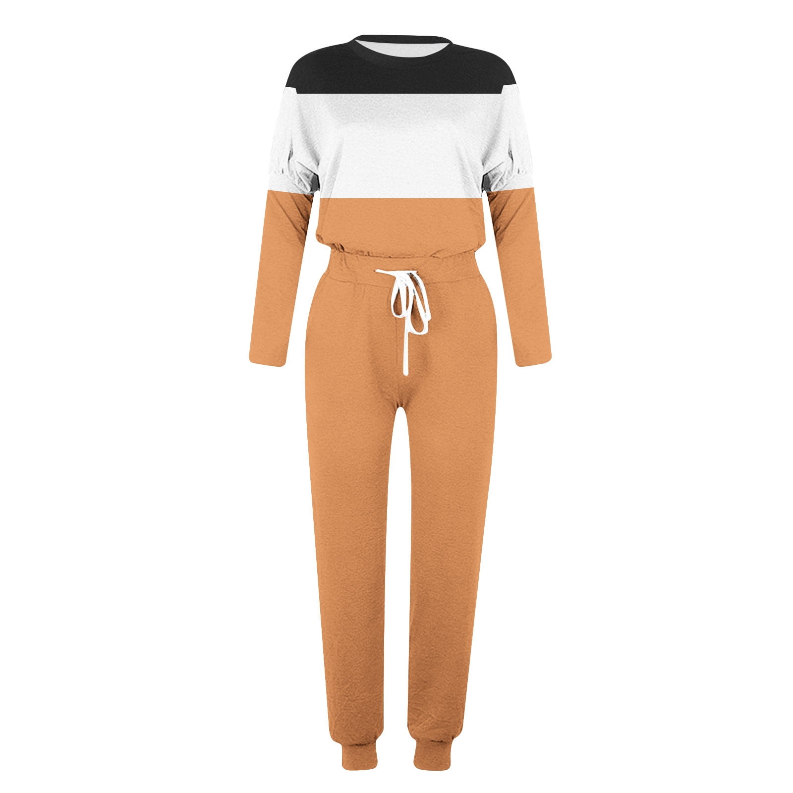 YUGYXL Women's 2 Piece Outfit Colorblock Lightweight Long Sleeve Tee Top and Jogger Pants Sets Casual Sweatsuit Tracksuit Orange XXXXL