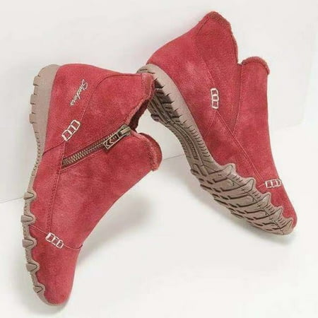 

Women s Suede Boots with Side Zipper Flat Warm Ankle Boots Vintage Style Easy to Put on Winter Outdoor Supply