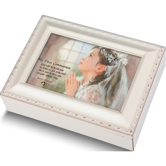 Fashion First Communion Girl Ivory Music Box Plays Ave Maria (8.25 X 6) Made In China gm11581