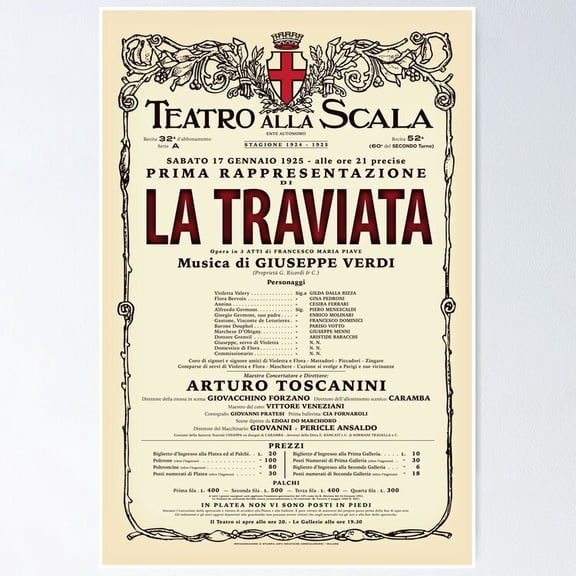 Poster Vintage-Style La Scala La Traviata Opera - No Framed, Vintage Wall Art, Trendy Retro Print, Positive Quote Poster, Room Decor, Wall Art, Poster Only