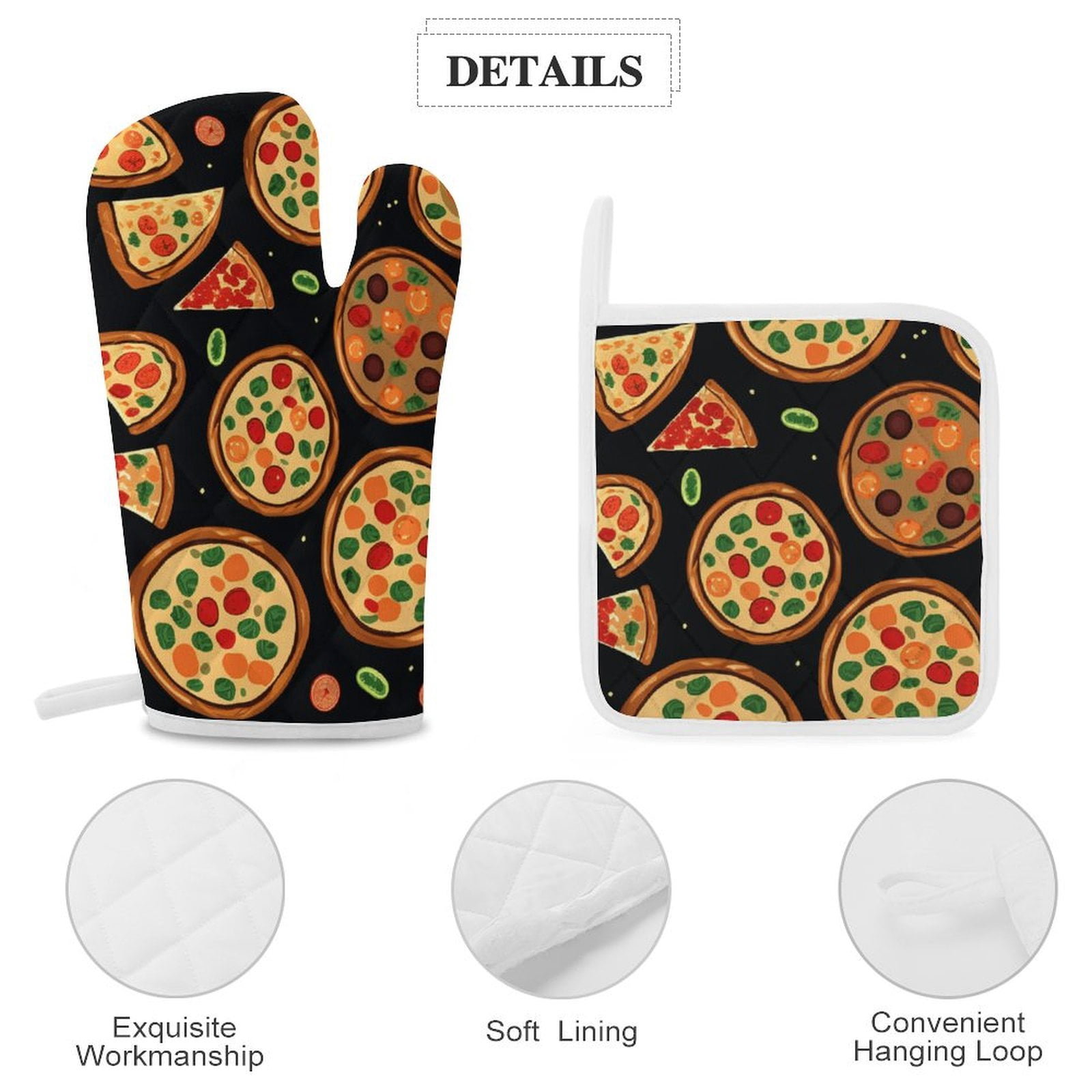 Fun Pizza Oven Mitts And Pot Holders Sets of 4 Oven Gloves Set Potholders for Kitchen Cooking Baking Grilling Anti Scald Hot Pads And Heat Resistant