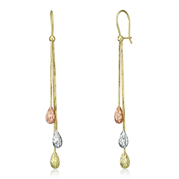 Wellingsale Ladies 14k Tri 3 Color Gold Polished Dangle Hanging Drop Earrings (72 x 8 mm)