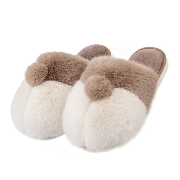 Homoyoyo 1Pair Winter Warm Slipper Grey Lovely Soft Artificial Plush for Home and Indoor Use