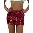 thumbnail image 3 of XUNKUSGA Shiny Skirt Sparkly Belly Dance Costume Mini Wrap Skirts for Women Glitter Low Waist Pencil Skirts Fashion Casual Solid Color Party Club Short Skirt S-XL Red, 3 of 5