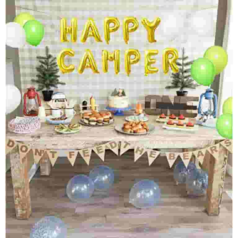 LaVenty 16 PCS Happy Camper Balloon Camping Birthday Party Decor