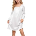 thumbnail image 2 of MKOSPLRT Satin Sleepwear for 5-15 Years Ruffle Long Sleeve Cute Nightgown Nightie Pajama Dress Comfy Soft Sleepshirt Solid Color Nightdress Night Gown for Sleep Parties Daily Wear, 2 of 9