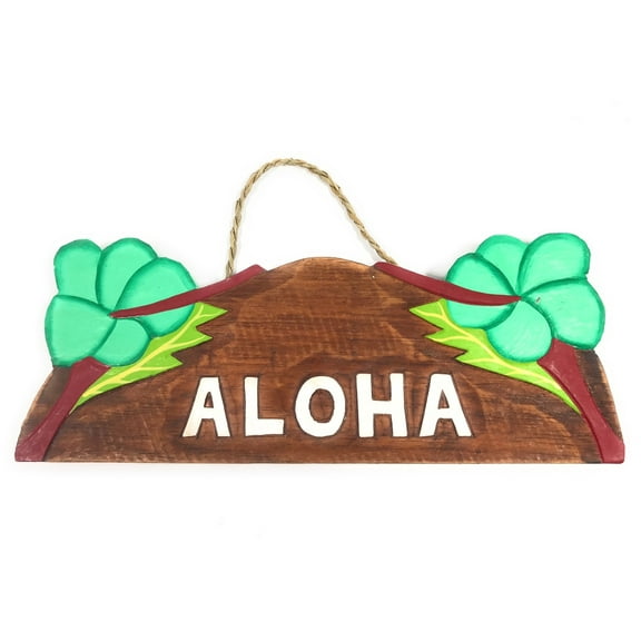 Aloha w/ Hibiscus Wooden Sign 11" X 4.5" - Turquoise | #snd25108t