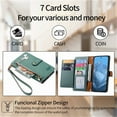 thumbnail image 5 of For Google Pixel 10 Pro XL 5G Leather Phone Case Wallet Zipper Pocket Pouch Folio Flip Cover Kickstand, Multi Anti-theft Card Holder Cash Slot, Double Magnetic Buckle, Wrist Lanyard,Green, 5 of 11