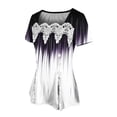 thumbnail image 4 of RYDCOT Summer Tops for Women 2025 Elegant Lace-Trimmed Square Neck Short Sleeve T Shirts Cute Floral Graphic Tees Lace Hem Buttons Blouses Tops Flash&nbsp;Deals Purple, 4 of 7