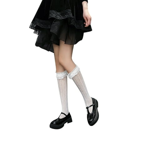 

Yinguo Women Heart Print Ladies Fashion Lace Lolita Calf Socks In The Tube Lace Japanese Half Leg Socks