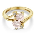 thumbnail image 3 of Gem Stone King 18K Yellow Gold Plated Silver Rose Rose Quartz and White Lab Grown Diamond Ring for Women (1.46 Cttw, Heart Shape 6MM, Gemstone Birthstone, Available in Size 5, 6, 7, 8, 9), 3 of 6