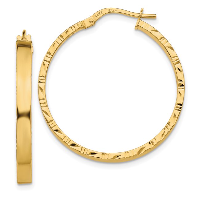 14k Yellow Gold Edge Large 3mm Hoop Earrings Round
