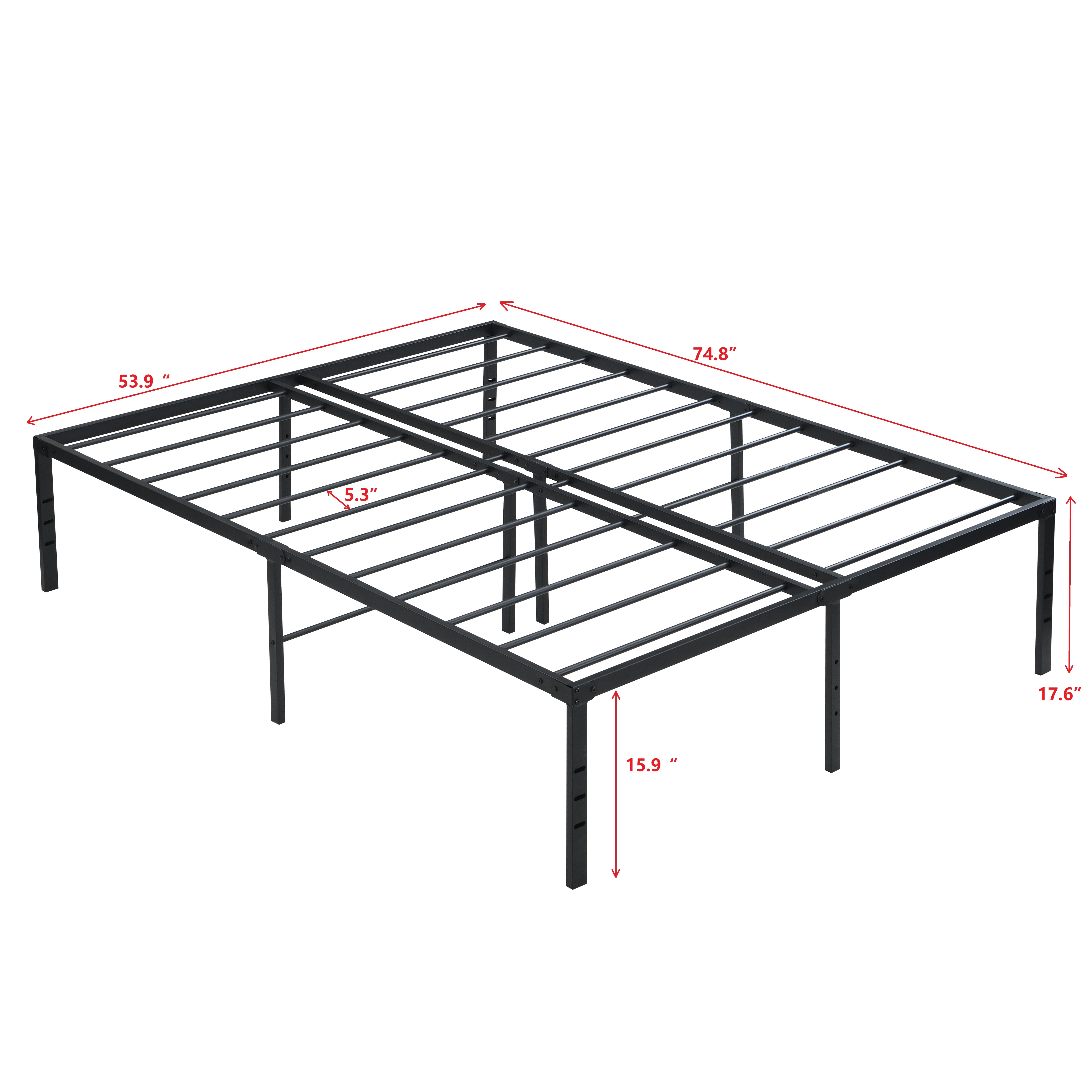 Euroco Metal Full Size Platform Bed Frame, Heavy Duty Metal Bed, Black