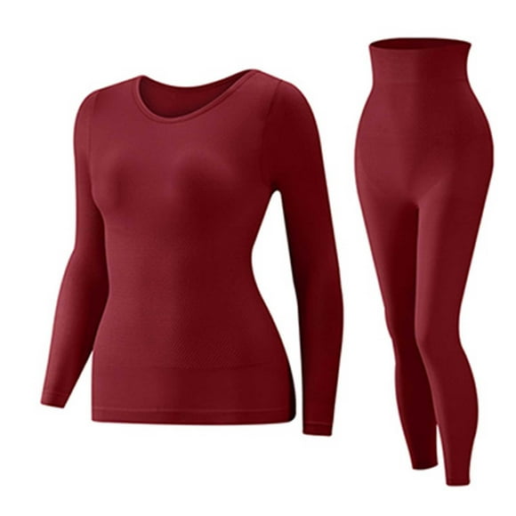 UAMVSH Womens Thermal Underwear Set 2 Piece Outfits Crewneck Long Sleeve Tops with Long Johns Pj Set Lightweight Warm Base Layer Sets