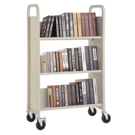 STAWAY Rolling Book Cart - 330 lbs Capacity Library Cart with V-Shaped Shelves, Durable Carbon Steel, Lockable Wheels for Home, Office & School