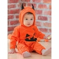 thumbnail image 4 of WIBACKER 0-24M Newborn Toddler Baby Girl Boy Halloween Pumpkin Costumes with Bat Wings Fleece Hooded Romper Jumpsuit Outfit, 4 of 9