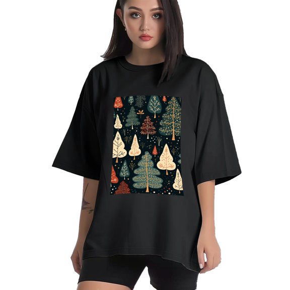 Plus Size Shirt for Women Black Tops for Women Short Sleeves Shirt for Women Trees 6 T Shirt Crewneck Shirt for Women XS