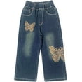 thumbnail image 2 of Peacolate 4-10Years Little Girls' Butterfly Embroidered Flared Jeans Retro Pants for Big Girls,Butterfly,8-9Years, 2 of 5