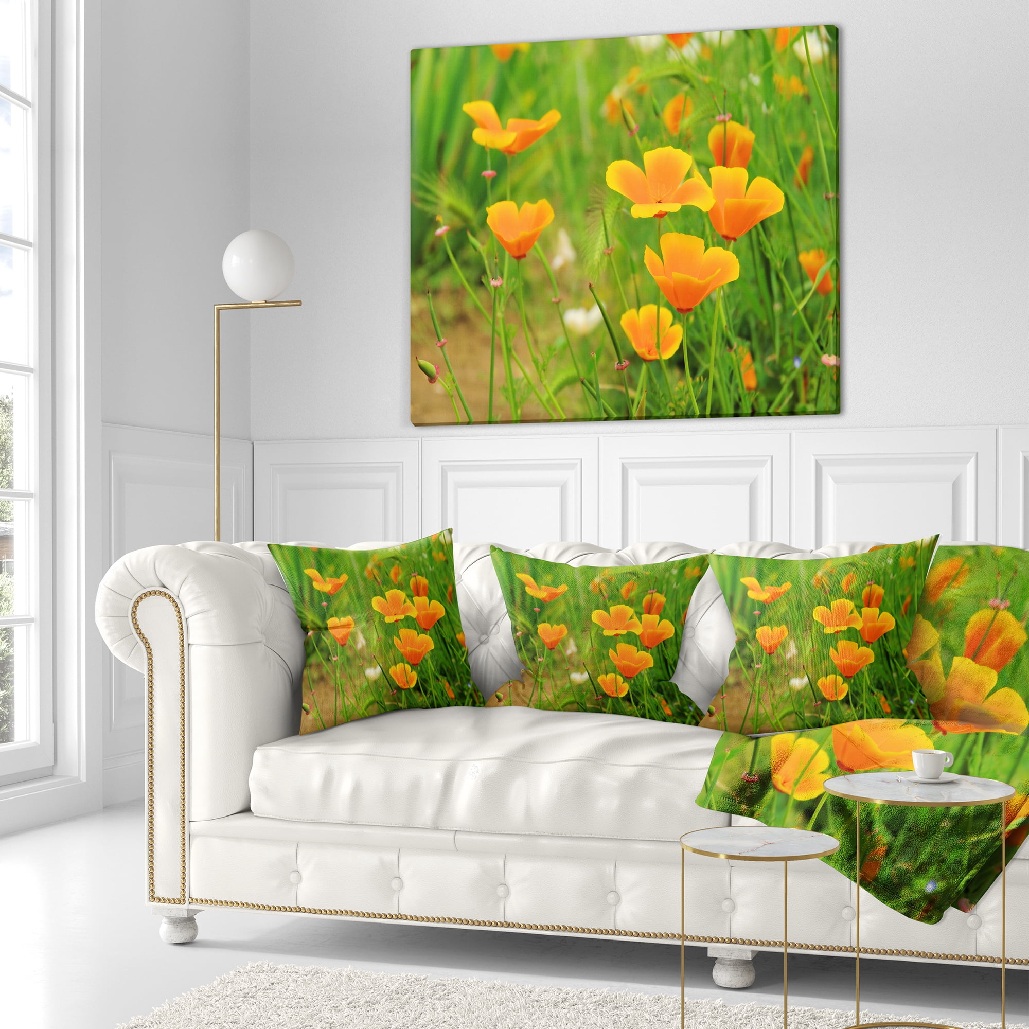 Designart Bright Yellow Poppy Flowers - Floral Throw Pillow - 16x16