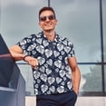 thumbnail image 4 of Pofeuu White Leaves Print Men's Loose Fit Midweight Short-Sleeve Pocket Polo-Large, 4 of 6