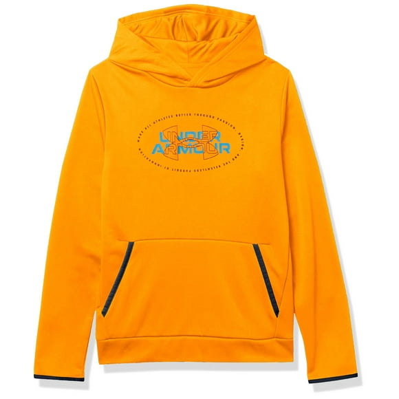 Under Armour Boys' Armour Fleece Mission Hoodie , Omega Orange (857)/Blue Note , Youth Large