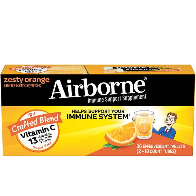 Airborne Immune Support Supplement, Zesty Orange.  36 Effervescent Tablets