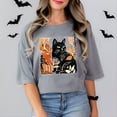 thumbnail image 2 of Black Cat Fall Leaves Distressed - Women's Garment Dyed Graphic T-Shirt, 2 of 12