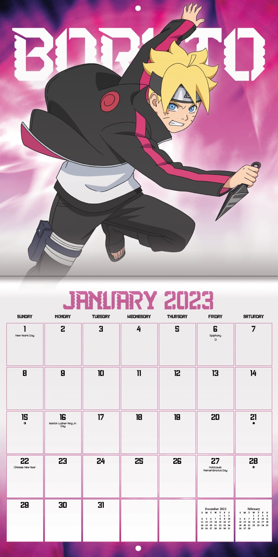 Trends International 2023 Naruto Shippuden Wall Calendar & Pushpins 