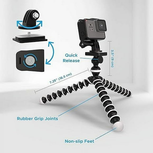 HLONK 10” Octopus Flexible Tripod Camera + Action Cam Mount Stand Compatible with Hero12 Hero11 Hero10 Max Hero 12 11 Mini 10 9 8 Fusion Akaso Brave Apeman Davola Dragon Touch Jeemak Ca