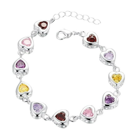 HHBEAUTY 925 Silver Bracelets for Women, Love Heart Charm Chain Bracelet Bangle Fashion Jewelry Gifts, Cubic Zirconia Heart Charm Bracelet - Adjustable Length