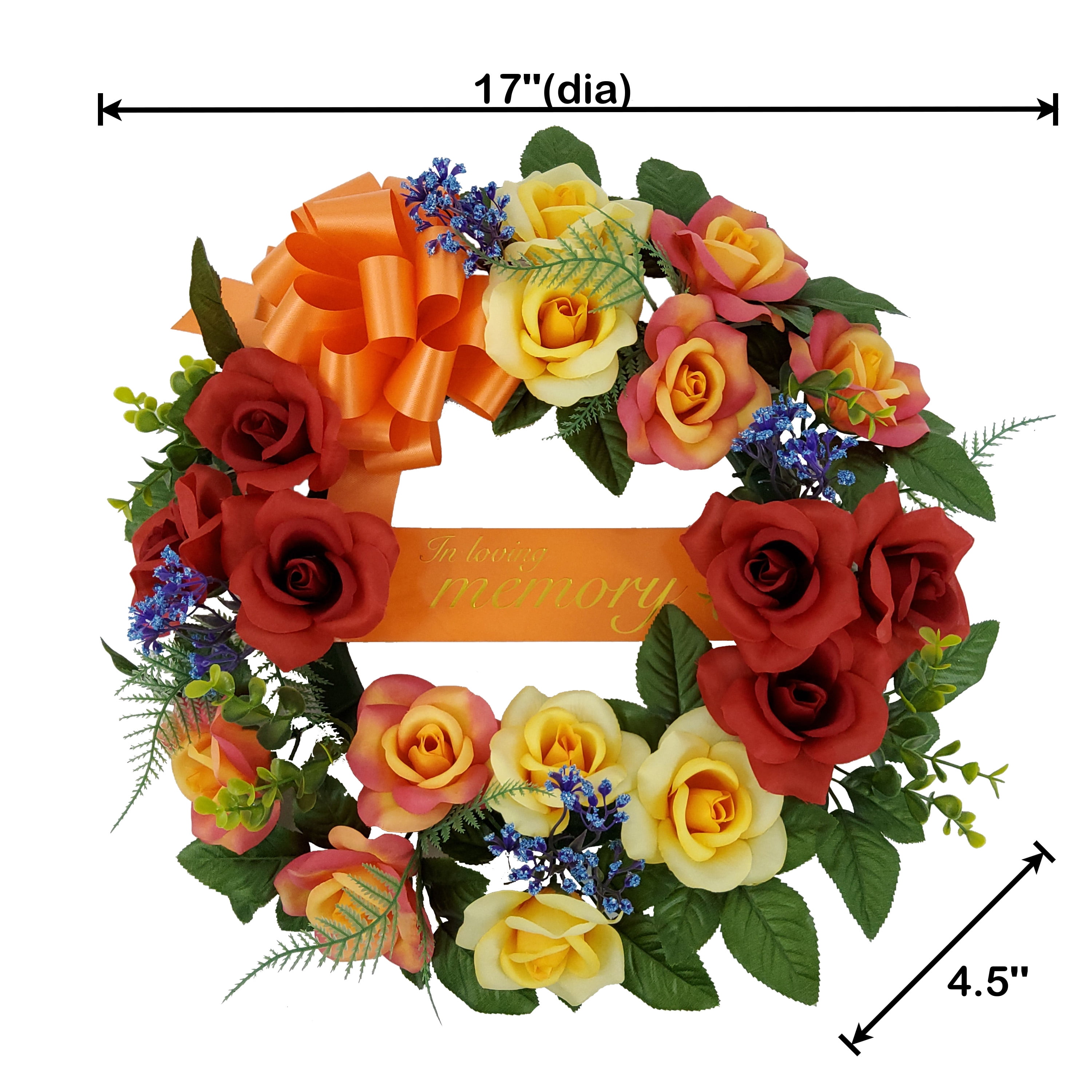 Mainstays 17in Outdoor Artificial Rose Wreath, Red and Yellow Color. Polyester.