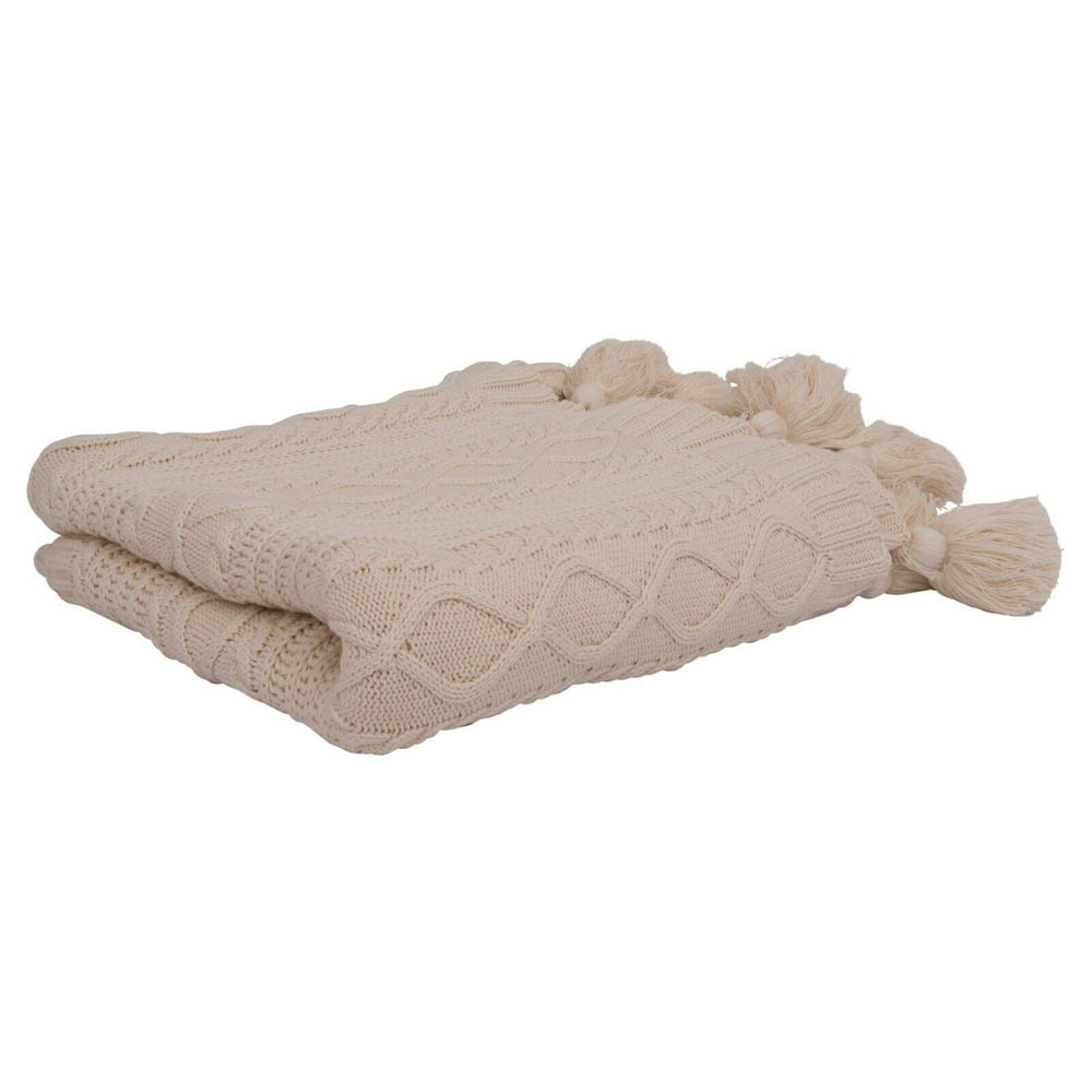 3R Studios Chunky Cable Knit Cream Cotton Throw with Tassels Walmart