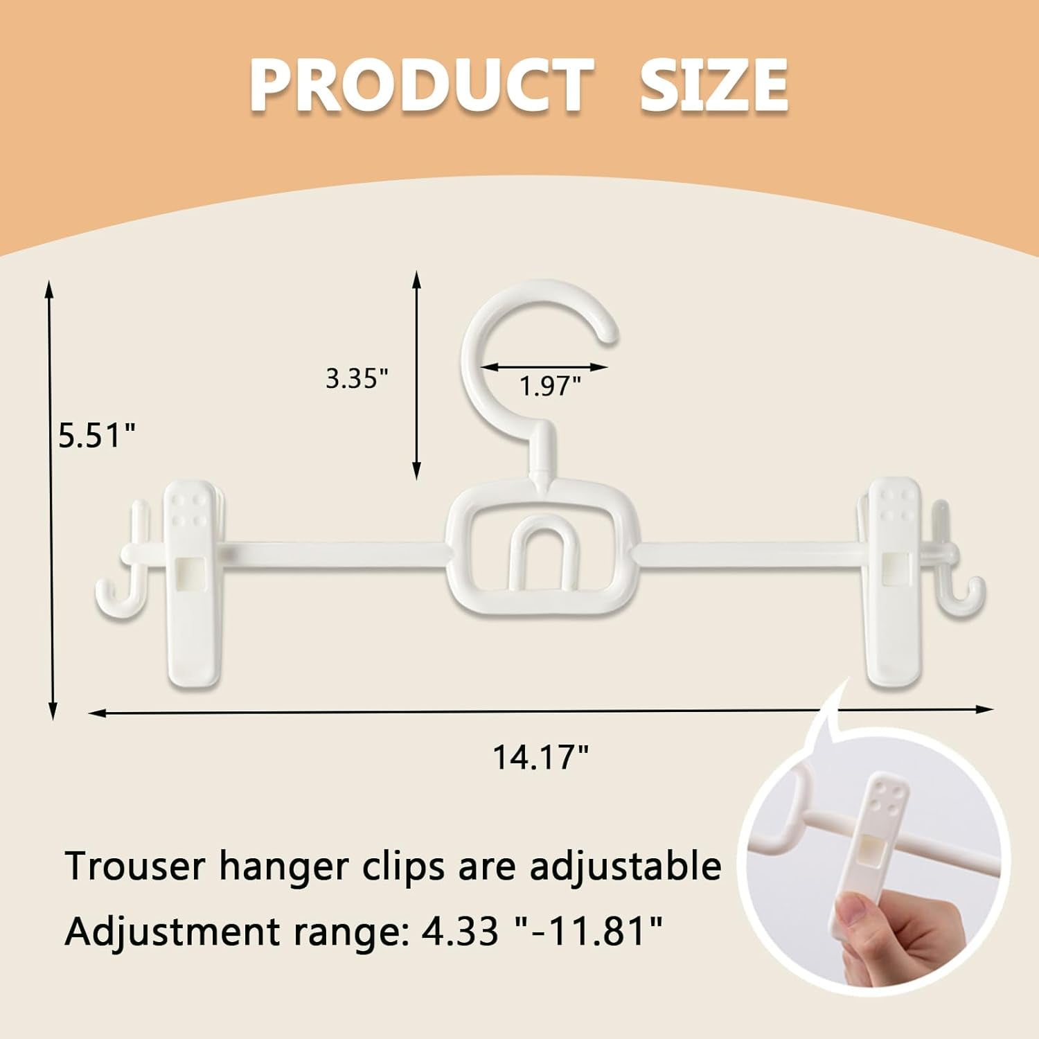 18 Pack Pants Hangers with Clips-Stackable White Plastic Trouser Skirt Hangers, 360 °   Swivel Hook, Adjustable Non-Slip Clips, Space Saving Closet Organizers for Jeans, Baby Clothes, Drying