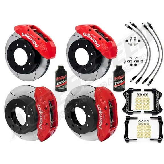 Wilwood TX6R-DM Front 15" & TX6R Rear 16" Big Brake Combo with Red Calipers, Slotted Rotors, Stainless Lines & Brake Fluid for 2019-2023 Ram 2500/3500 SRW