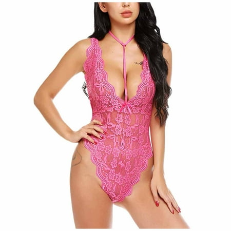 

Sexy Underwire Lingerie for Women Strap Chemise Halter Teddy V neck Sleepwear Lace Lingerie Bra+Briefs Set Schöne Lolita Kleid Lace Up Lingerie Set with Garter breathable comfortable