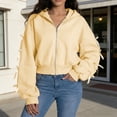 thumbnail image 2 of Bibifish Womens Hoodies Fall Cute Bow Sleeve Cropped Full Zip Hooded Sweatshirts Open Front Tops, 2 of 6