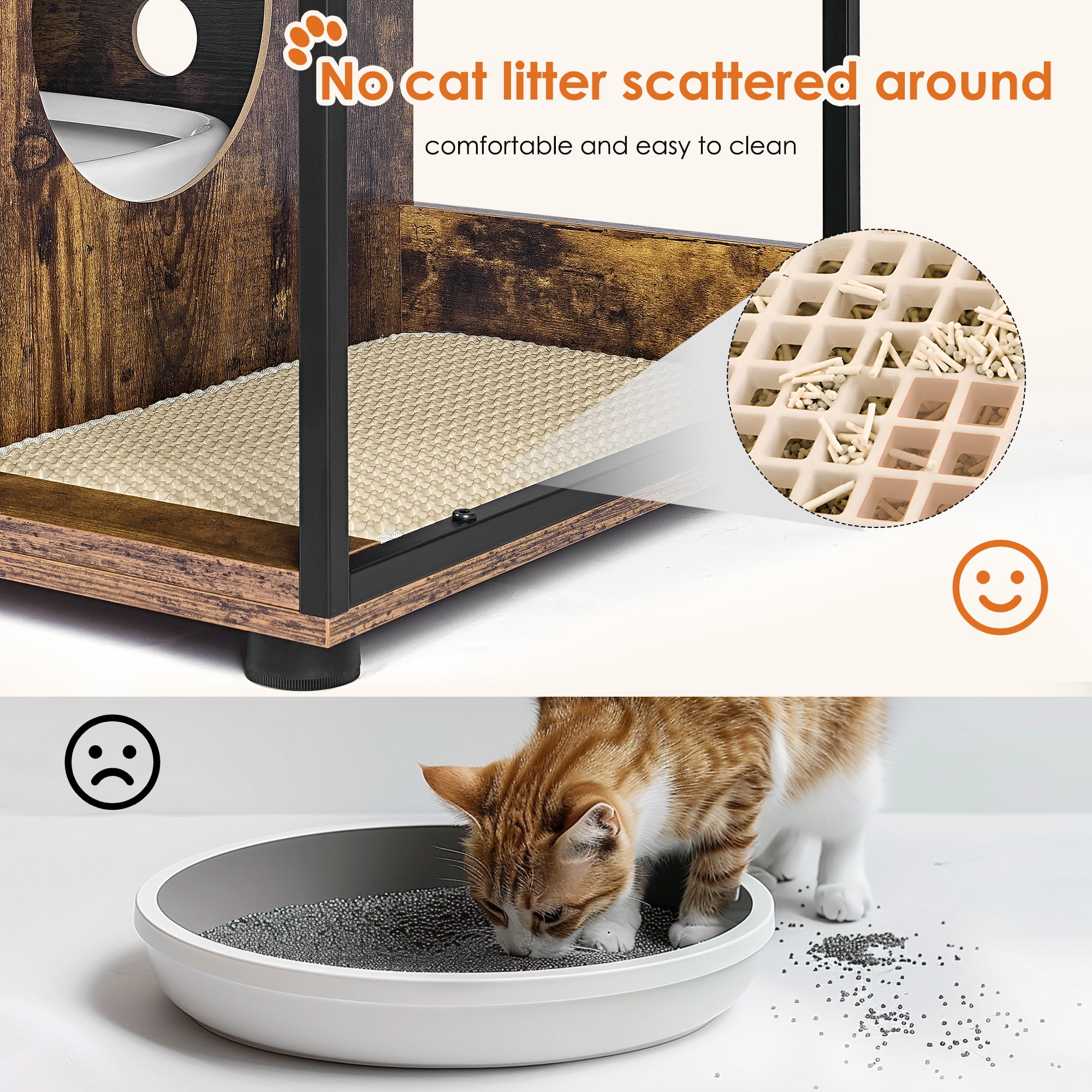 Litter Box Enclosure for 2 Cats, Rustic Brown Hidden Cat Litter Box Furniture Cabinet, Enclosed Cat Litter Boxes with Ventilation Side Openings