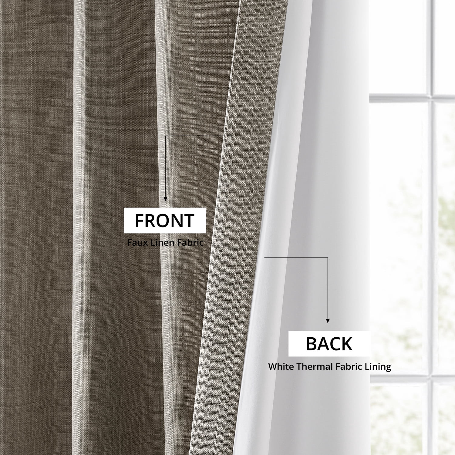 Half Price Drapes Fossil Grey Italian Faux Linen Room Darkening Curtains (1 Panel), 50W X 108L