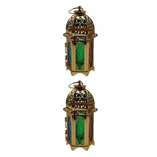 Maytalsory Vintage Style Candle Lantern Lamp Wind Decor Party Gifts Light Home Desk Gold Colorful 2Set