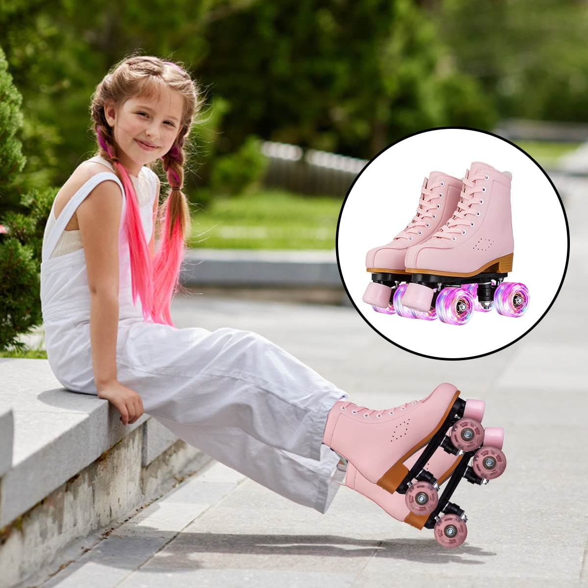 EONROACOO Roller Skates for Women Girls with Light up Wheels, Adult Pink Skates(Women 10/Men 8.5)