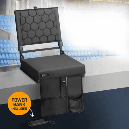 Heated Massage Reclining Stadium Seat with Back Support for Bleachers 3 Heat & 3 Massage Levels Portable Outdoor Chair with Power Bank PocketsCup Holder for Sports Camping Beach