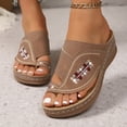 thumbnail image 2 of Rokment Womens Boho Embroidered Orthopedic Wedges Dress Flip Flops with Arch Support 2026 Beach Summer Comfortable Leather Platform Thong Walking Slides Brown Size 9.5, 2 of 7