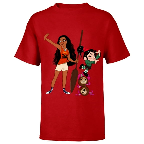 Disney Ralph Breaks the Internet Vanellope and Moana T-Shirt - Short Sleeve T-Shirt for Kids - Customized-Red