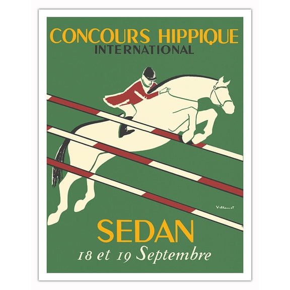 Concours Hippique International Horse Equestrian Competition in Sedan - Vintage Sports Poster by Bernard Villemot c.1954 - Fine Art Matte Paper Print (Unframed) 11x14in