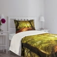 thumbnail image 5 of Ambesonne Fall Quilted Bedspread Set 2 Pcs, Blurry Forest Dreamy View, Twin Size, Pale Green Red Brown, 5 of 6