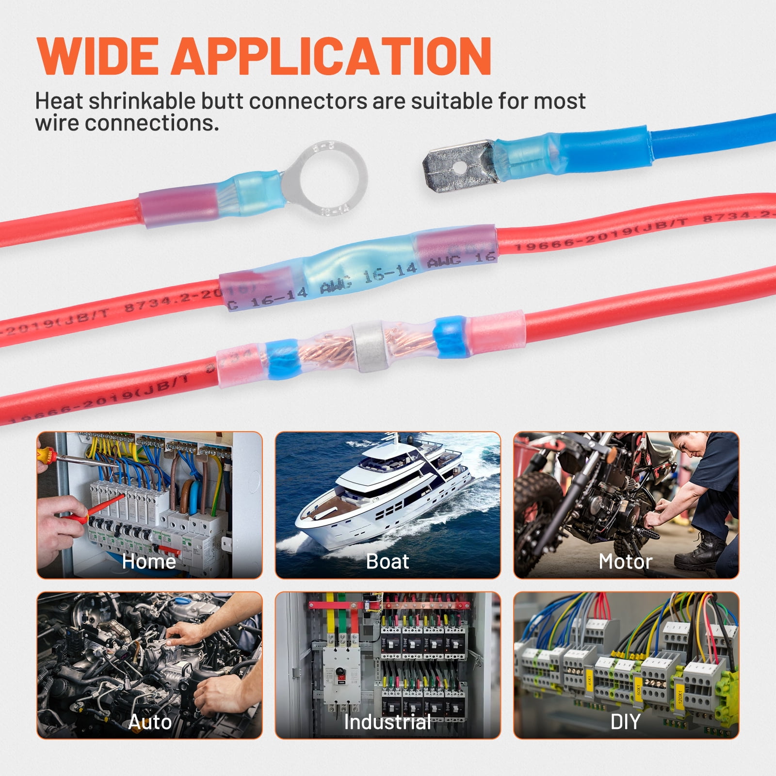 Filluck 1622PCS Ultimate Heat Shrink Wire Connectors Kit, Waterproof Electrical Spade Connectors, Insulated Crimp Ring Fork Spade Terminal T-Tap Solder Butt Splice Connector for Marine Boat Auto