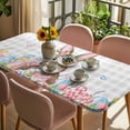 thumbnail image 3 of Bunny Easter Table Cloths for 3 Foot Rectangle Tables, Pink Floral Eggs Farmhouse Checkered Patio Waterproof Elastic Fitted Tablecloths, Washable Rectangular Table Cover for Camping, 3 of 8