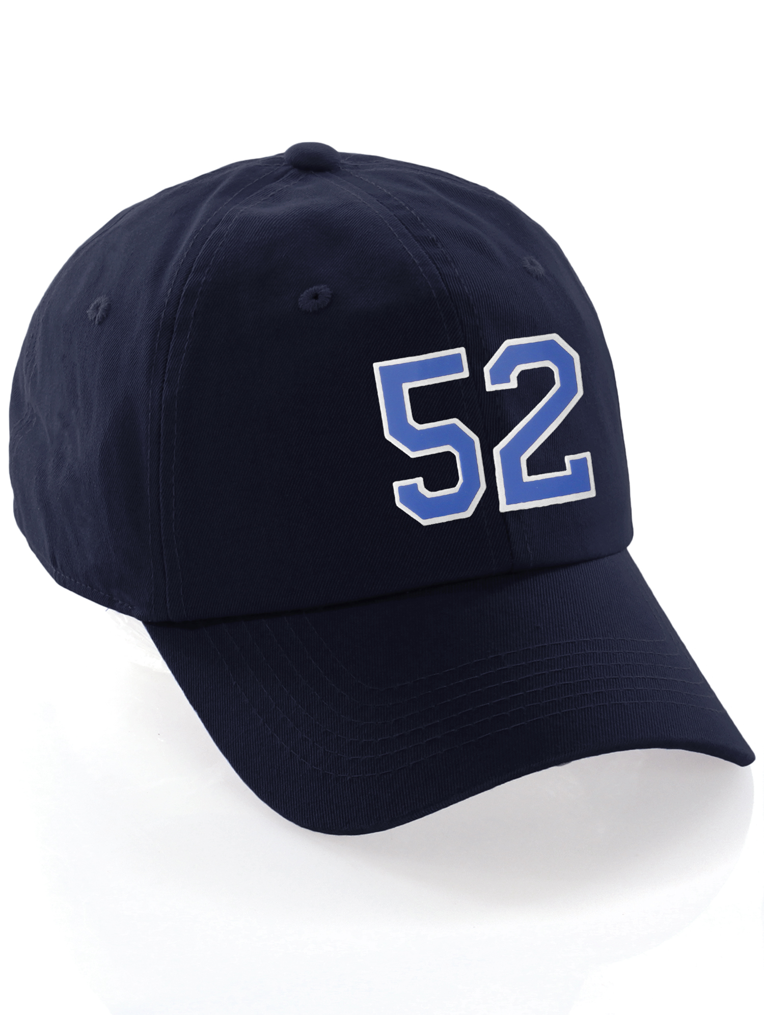 Customized Number Hat 00 to 99 Team Colors Baseball Cap, Navy Hat White Blue Number 52 - image 1 of 4