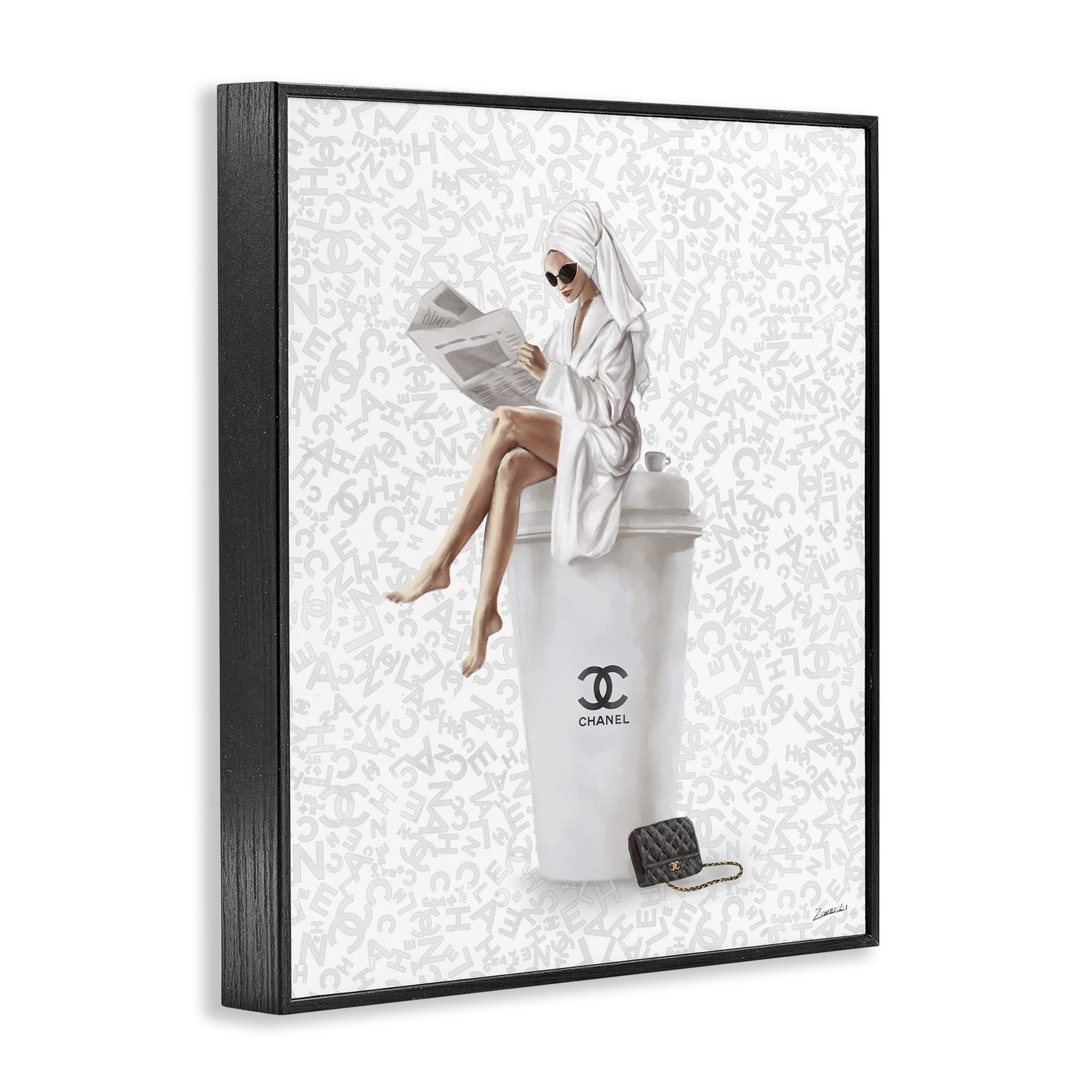 Stupell Industries Glam Girl Bathrobe Typography Painting Black Framed Art Print Wall Art, 11 x 14
